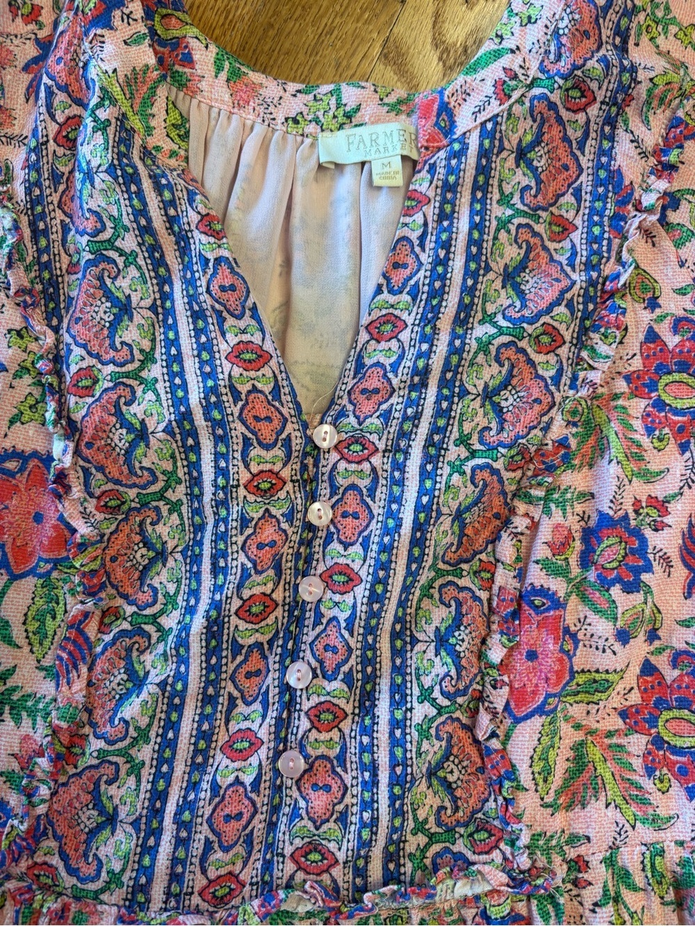 Farmers Market Pink Floral Boho Tiered Mini Dress Size M Cottagecore Festival - Picture 5 of 10